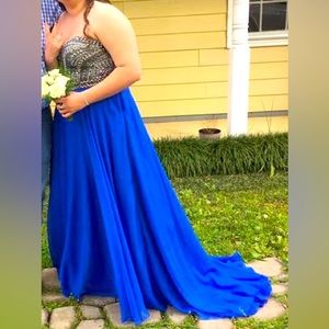 Royal blue prom dress with beaded top.